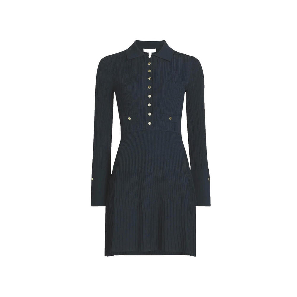 NEW Veronica Beard Lauper Rib-Knit Mini Shirtdress in Navy Sz M #3072